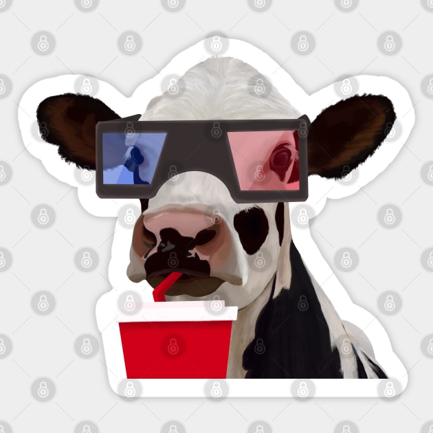 Mooovie Time Cow Sticker by Suneldesigns